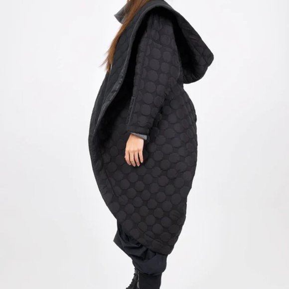 #VDR Via Delle Rose ~ Quilted Black Oversized Open Front Cocoon Coat in OS - Picture 1 of 16